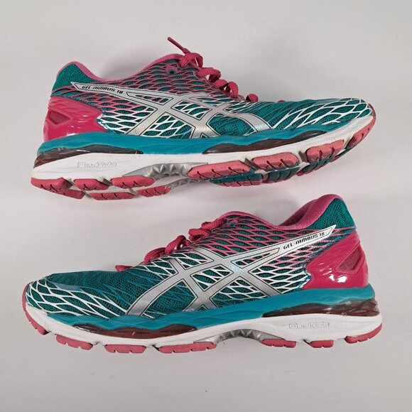 Asics Gel Nimbus 18 Women 8 Mesh Teal Silver Pink Athletic Running Sneakers - Picture 4 of 15